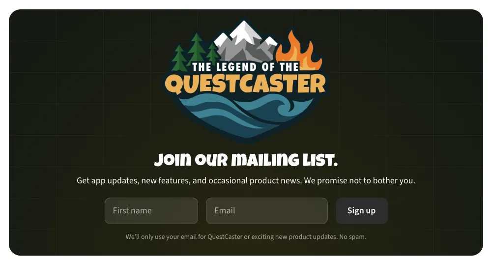 Questcaster mailing list signup